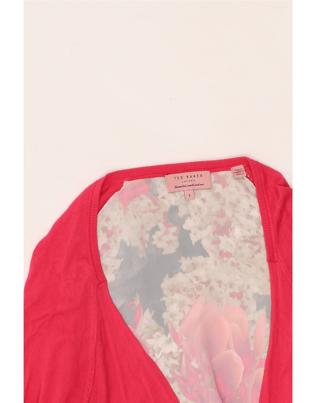TED BAKER Womens Asymmetric Cardigan Sweater SIze 3 Medium Pink Floral Vintage Ted Baker and Second-Hand Ted Baker from Messina Hembry 