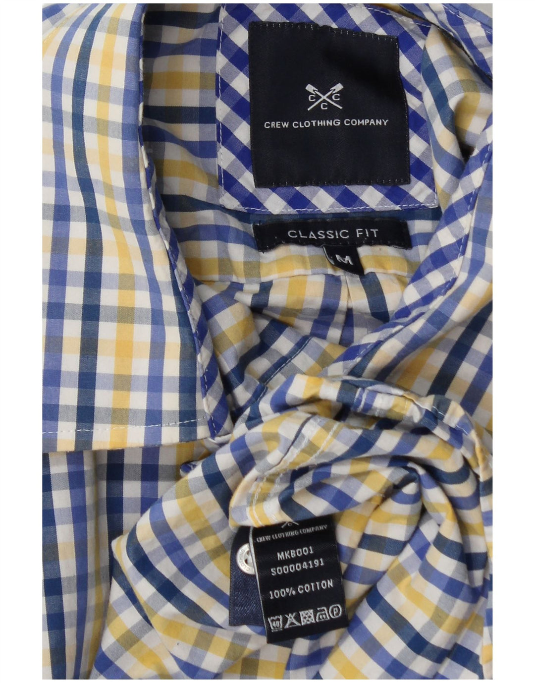 Crew Clothing Мужская рубашка классического кроя из хлопка среднего синего цвета в клетку