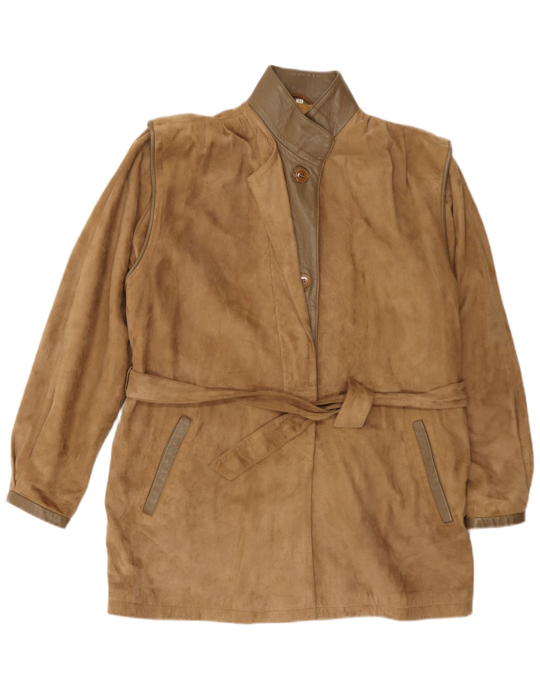 Винтажная женская замшевая куртка оверсайз IT 44, кожа среднего коричневого цвета