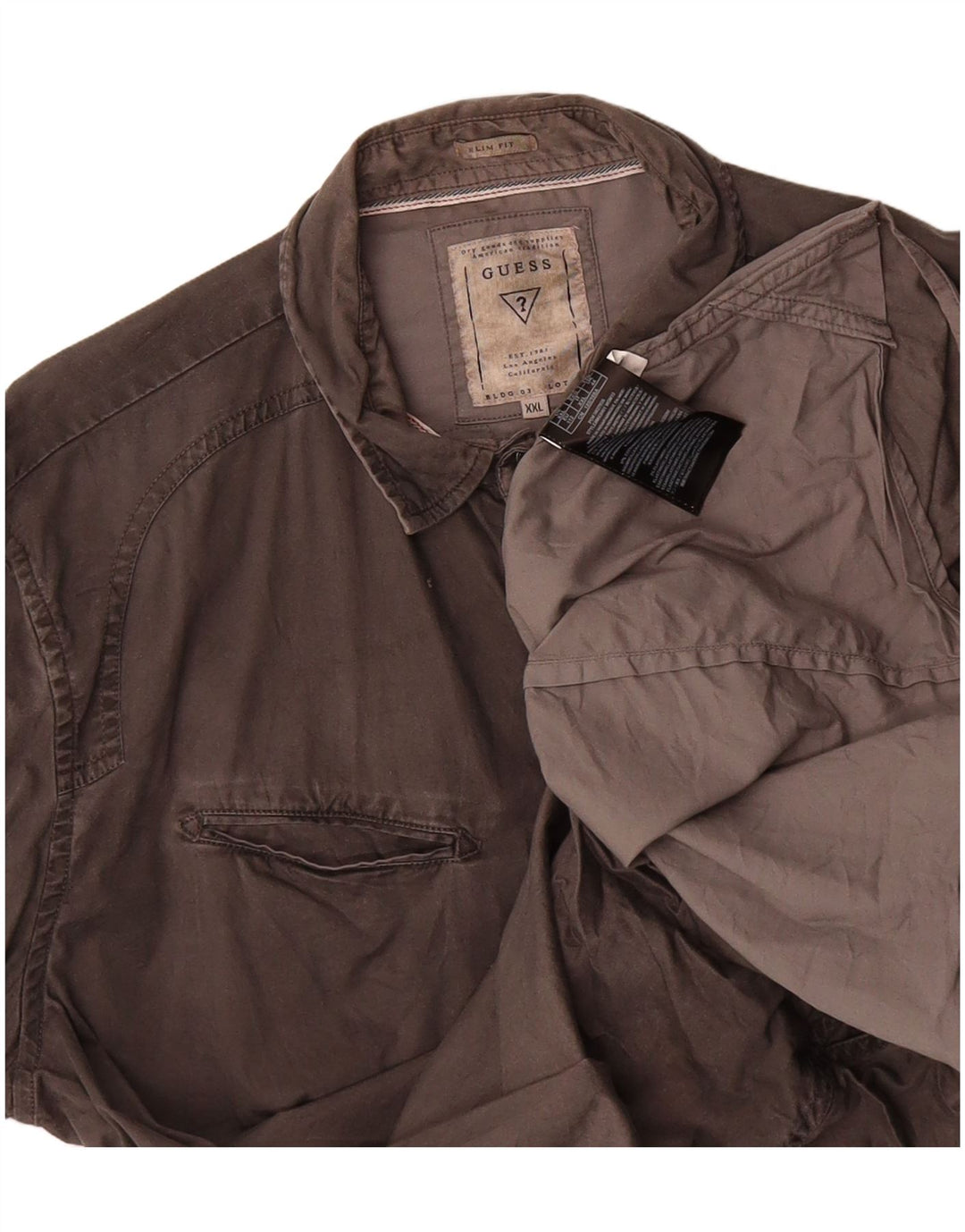 GUESS Mens Slim Fit Shirt 2XL Grey Cotton