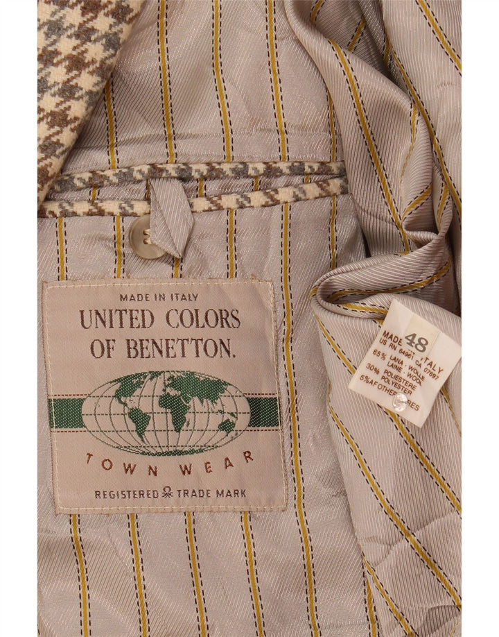 Мужской пиджак Benetton на 2 пуговицах IT 48, средний бежевый, шерсть с узором «гусиные лапки»