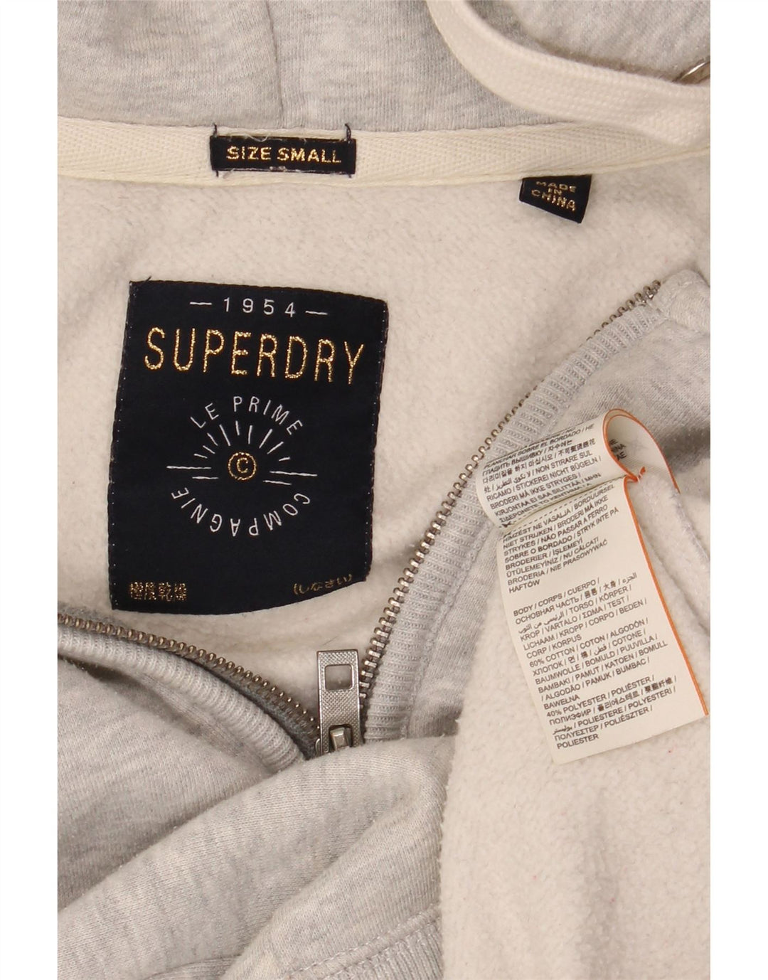 SUPERDRY Мужской свитер с капюшоном и молнией с графическим рисунком, маленький серый хлопок с крапинками