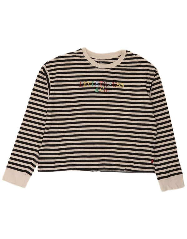 LEVI'S Womens Graphic Top Long Sleeve UK 14 Medium Black Striped