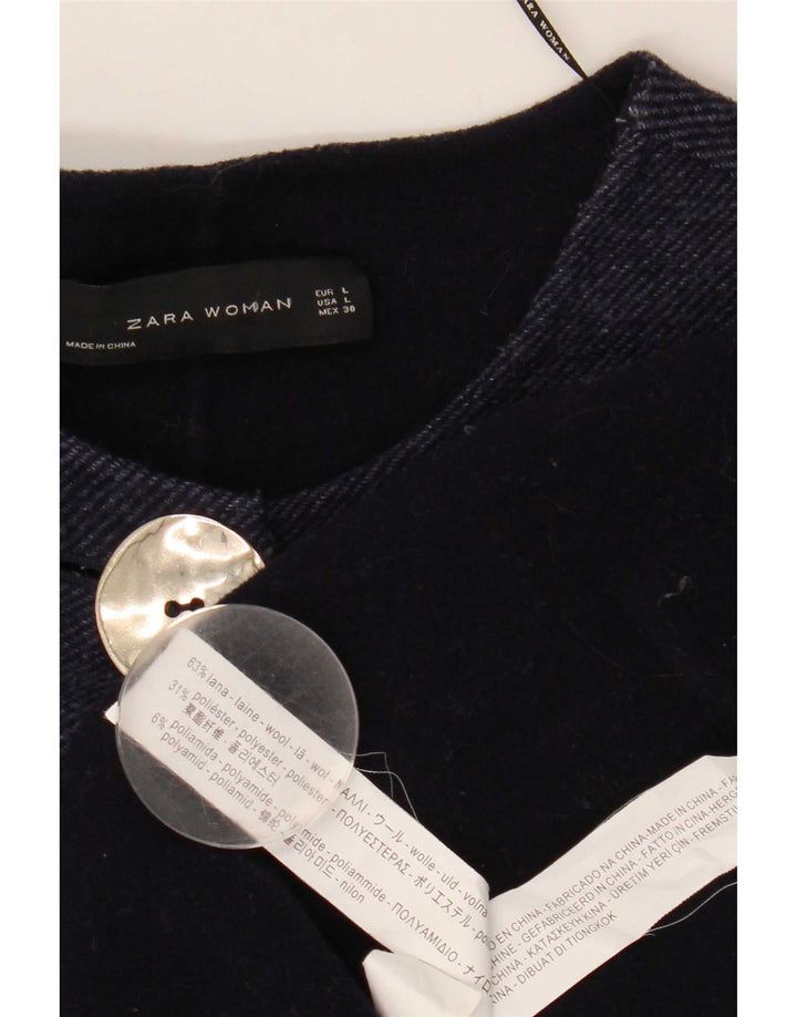 Женское пальто оверсайз с рукавом 3/4 Zara UK 16, большое, темно-синее, шерстяное