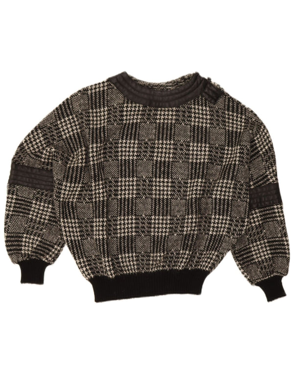 Vintage Womens Boat Neck Jumper Sweater UK 20 2XL Grey Houndstooth