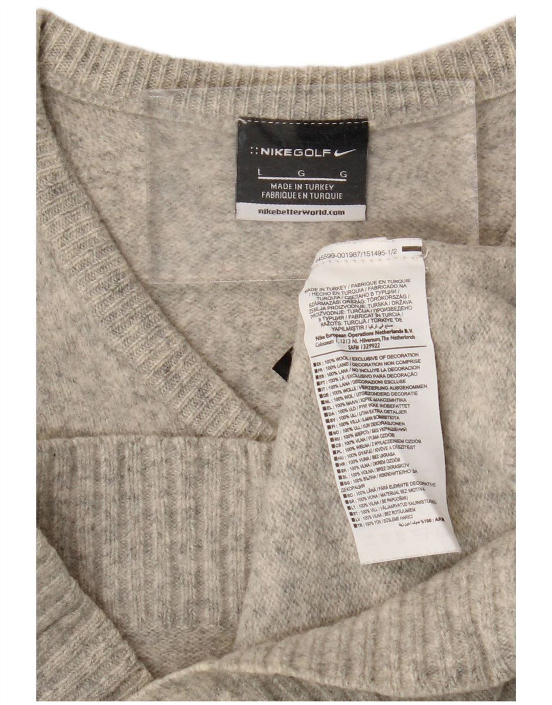 Женский джемпер с v-образным вырезом Nike UK 14, большой серый шерстяной с крапинками