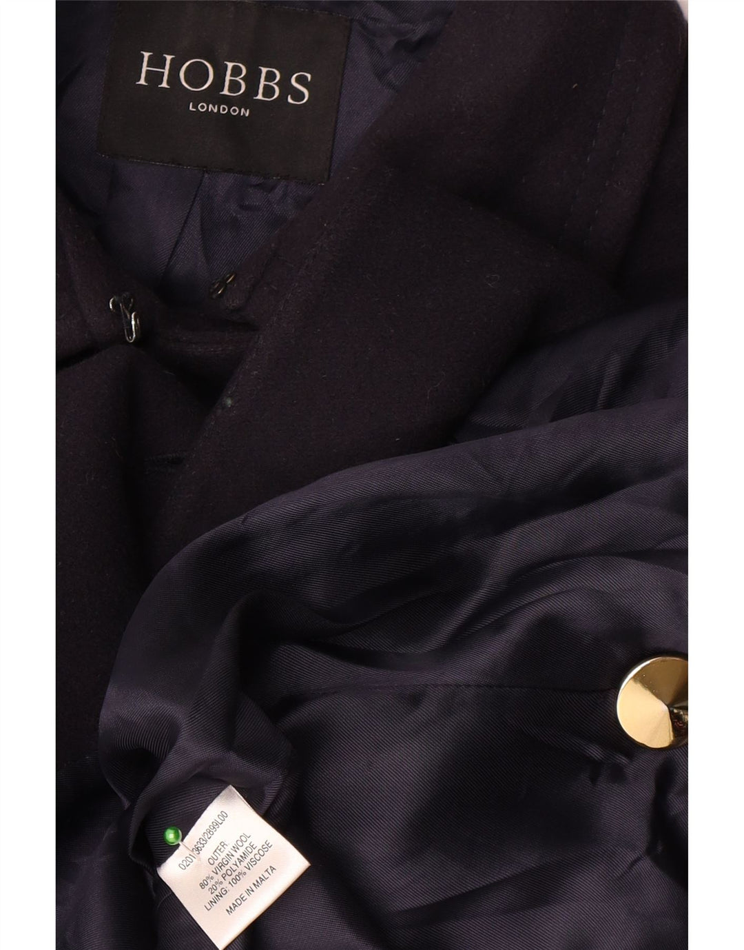 Женское двубортное пальто Hobbs UK 10, маленькое темно-синее из натуральной шерсти