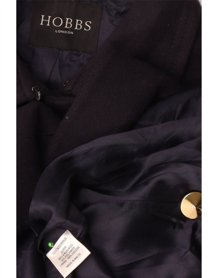 Женское двубортное пальто Hobbs UK 10, маленькое темно-синее из натуральной шерсти