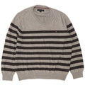 Tommy Hilfiger Мужской джемпер с v-образным вырезом, хлопковый свитер среднего серого цвета в полоску