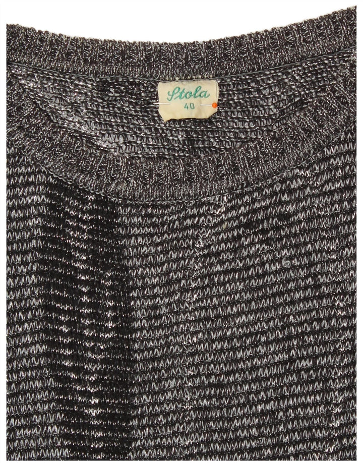 VINTAGE Womens Abstract Pattern Crew Neck Jumper Sweater EU 40 Medium Grey