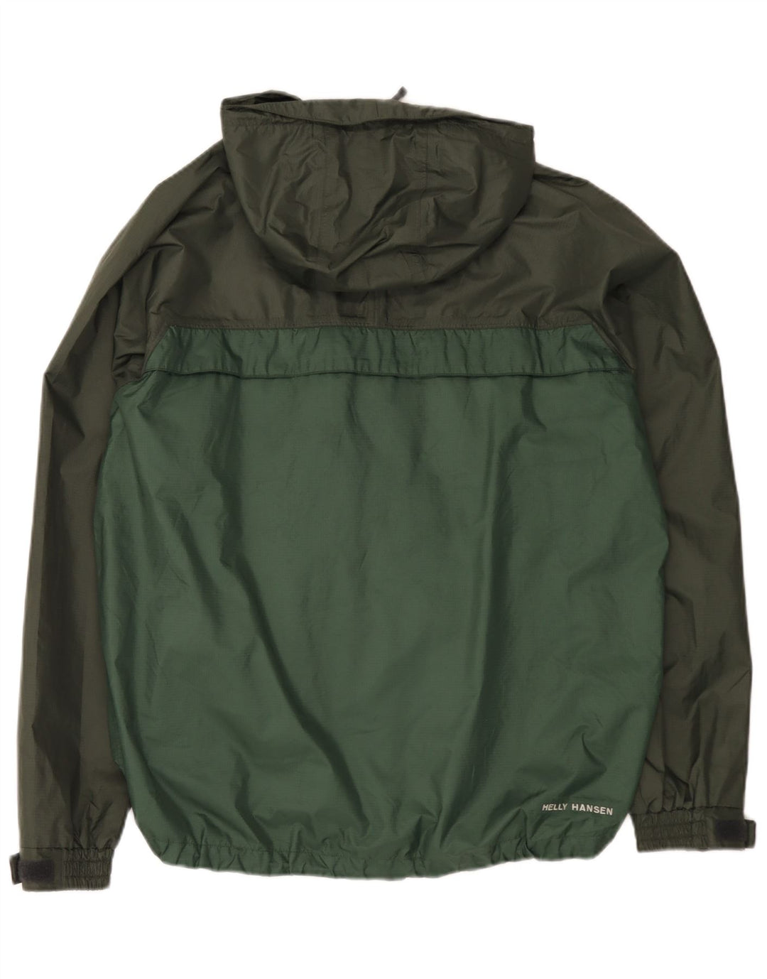 Мужская дождевик Helly Hansen с капюшоном UK 40, большой зеленый нейлон с цветными блоками
