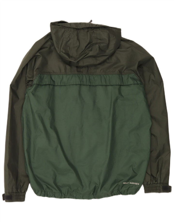 Мужская дождевик Helly Hansen с капюшоном UK 40, большой зеленый нейлон с цветными блоками