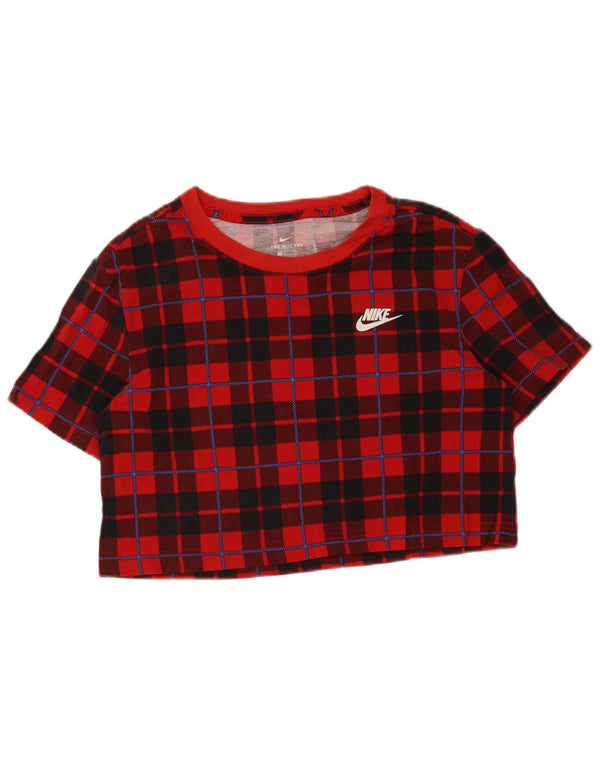 Женская укороченная футболка Nike UK 6 XS, красный хлопок в клетку