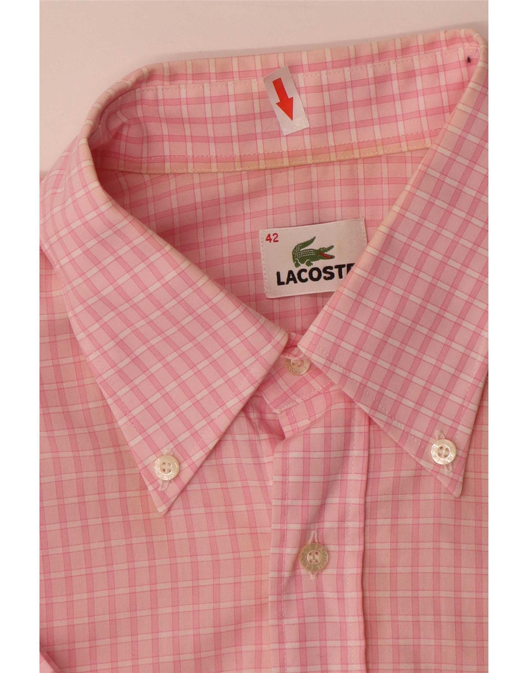 Мужская рубашка с коротким рукавом Lacoste, размер 42, большая розовая хлопковая клетка в мелкую клетку