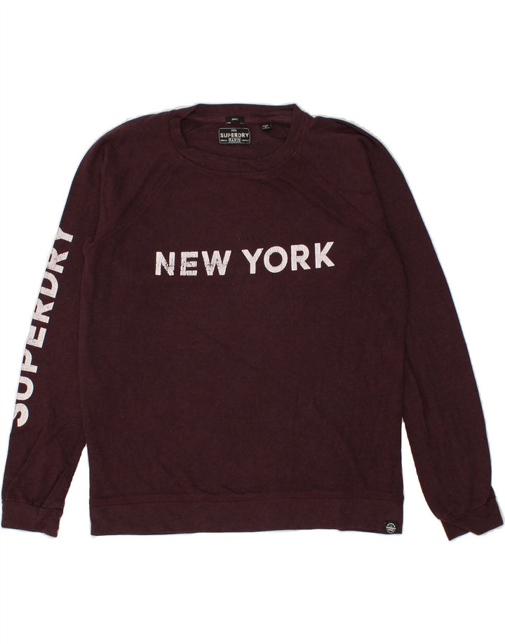 SUPERDRY Womens Oversized Graphic Sweatshirt Jumper UK 10 Small Burgundy Vintage Superdry and Second-Hand Superdry from Messina Hembry 