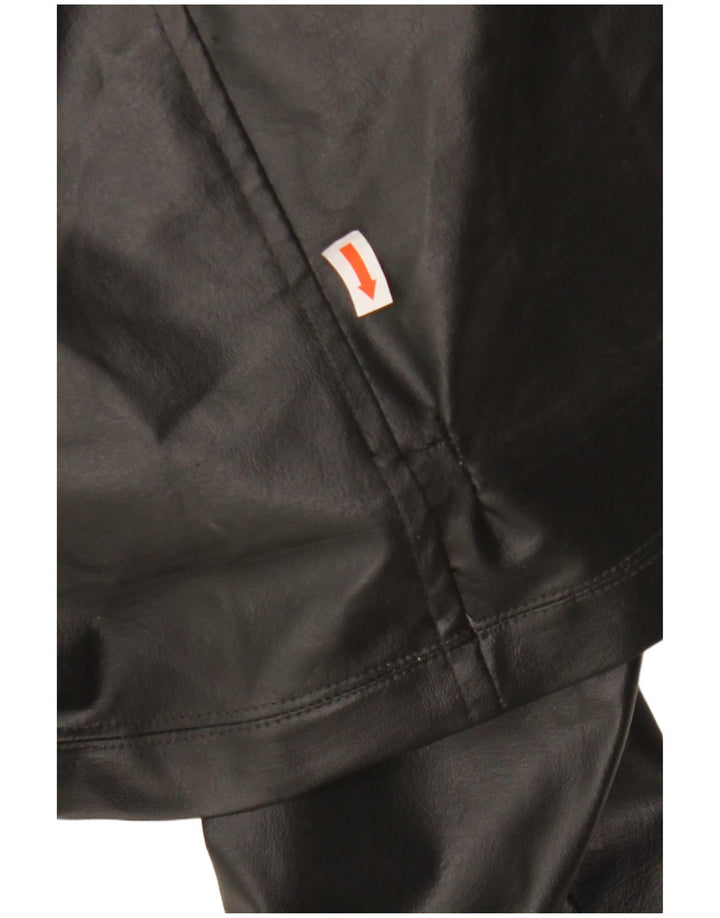 ВИНТАЖНОЕ Женское кожаное пальто UK 12 Среднее черное с цветными блоками