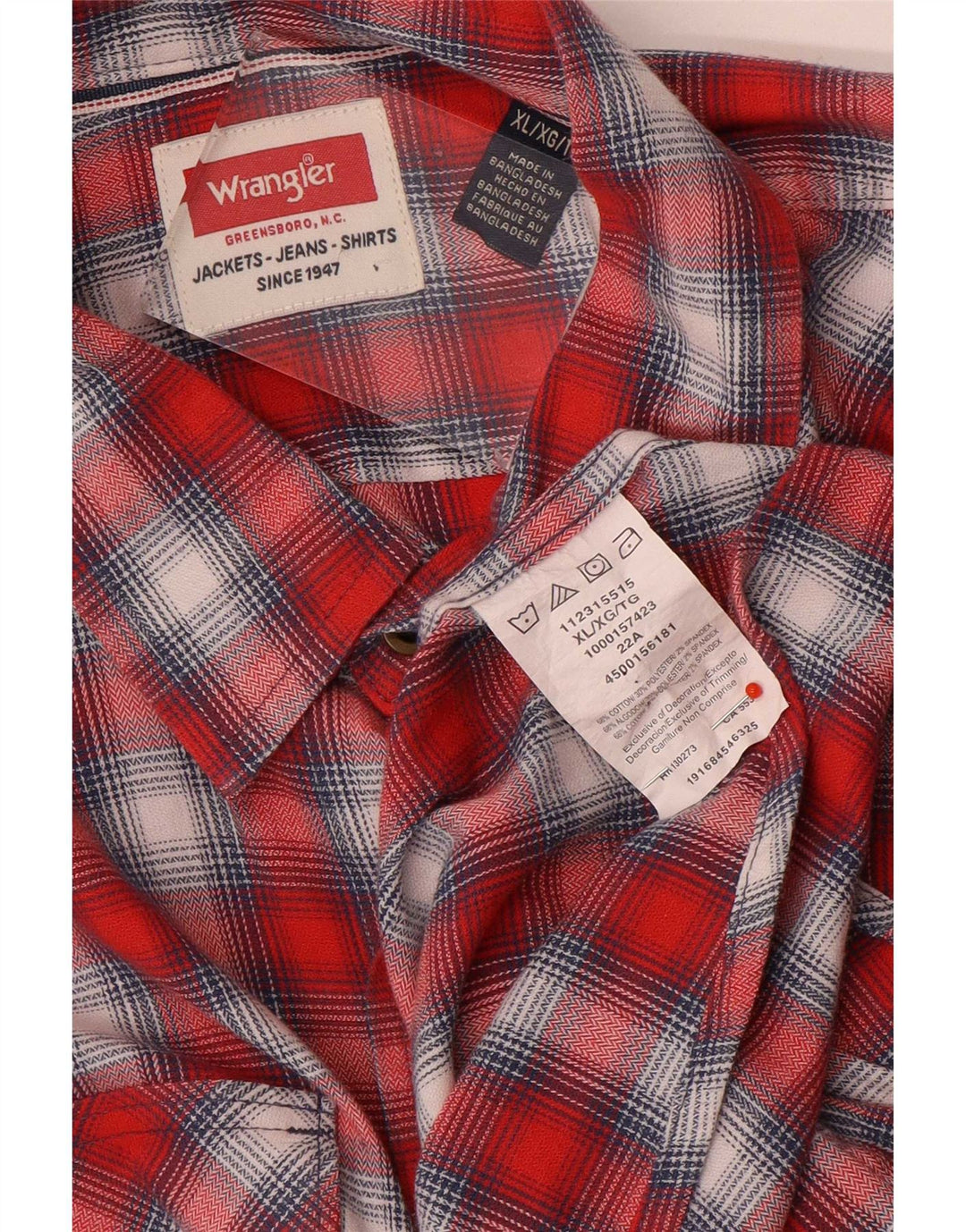 Мужская фланелевая рубашка Wrangler XL в красную клетку, хлопок