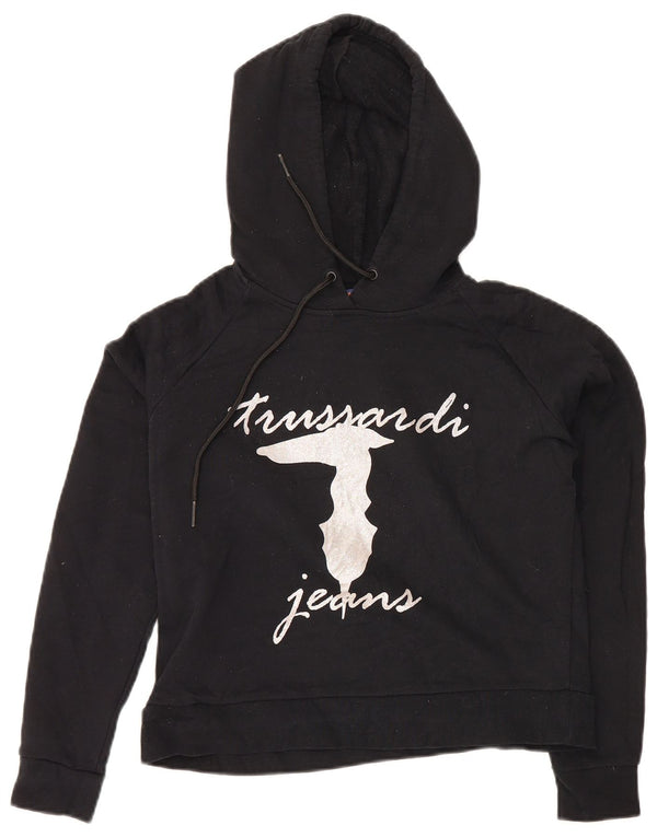Trussardi Jeans Женский укороченный джемпер с капюшоном и графикой UK 6 XS Черный