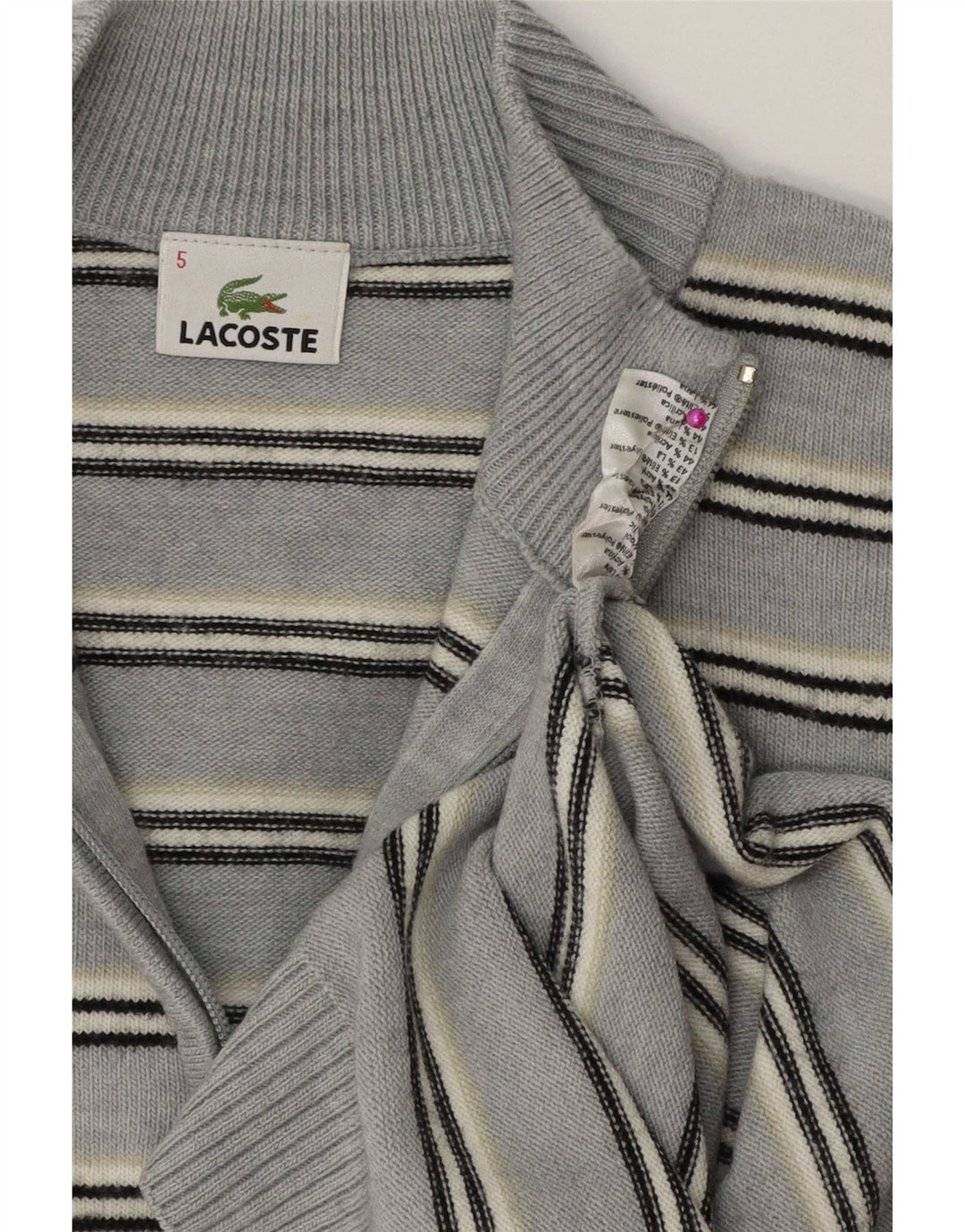 Мужской свитер Lacoste с воротником на молнии, размер 5, шерстяной в большую синюю полоску