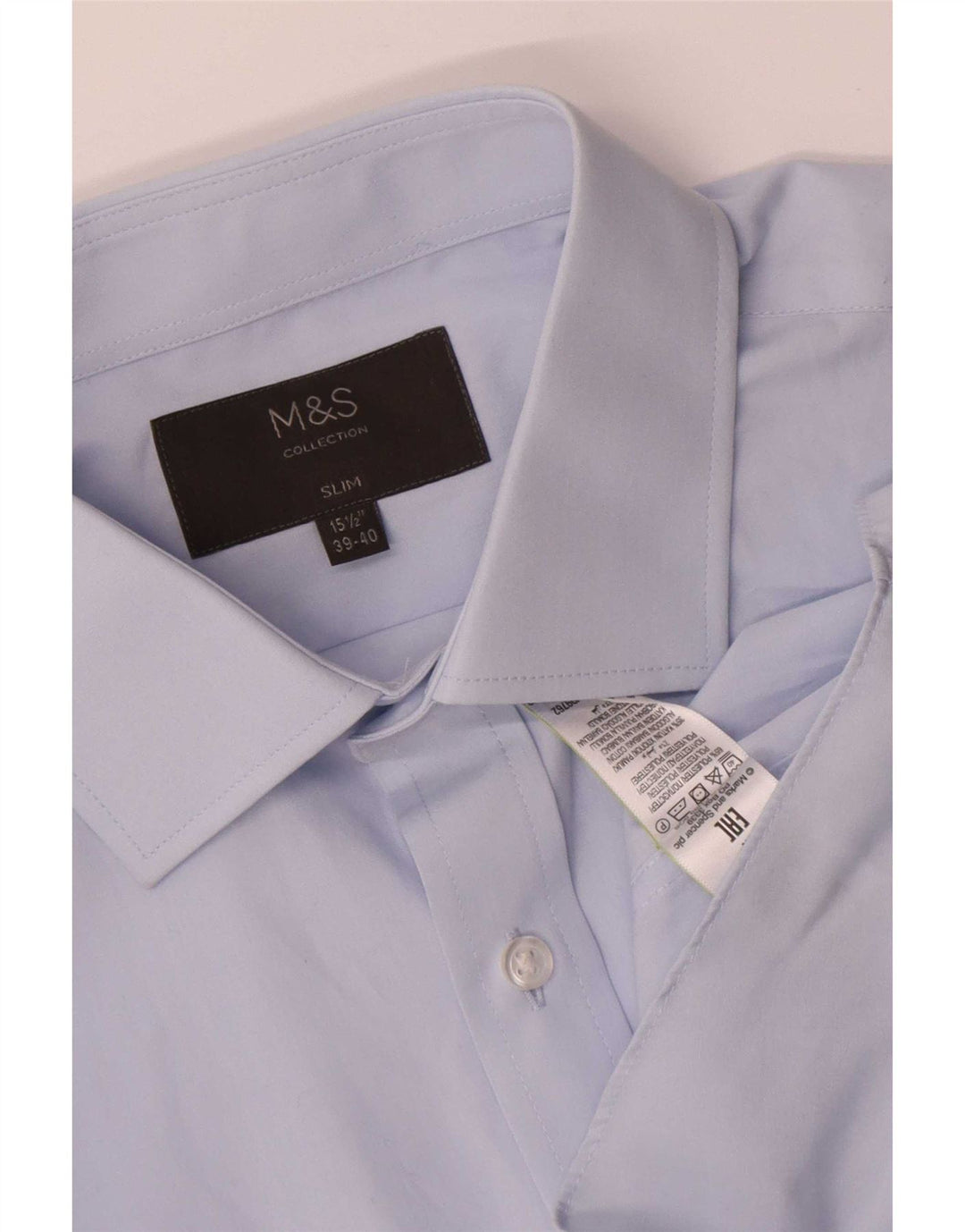 Мужская узкая рубашка Marks & Spencer UK 39/40 15 1/2 Средний синий полиэстер