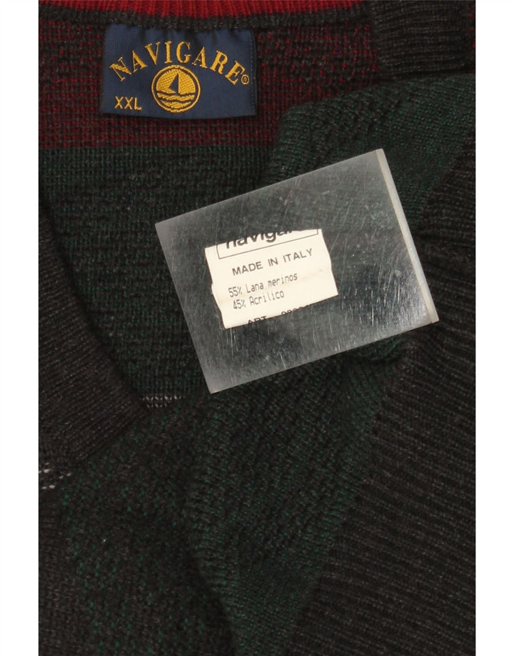NAVIGARE Мужской джемпер с v-образным вырезом 2XL, зеленый мериносовый узор с узором аргайл/бриллиант