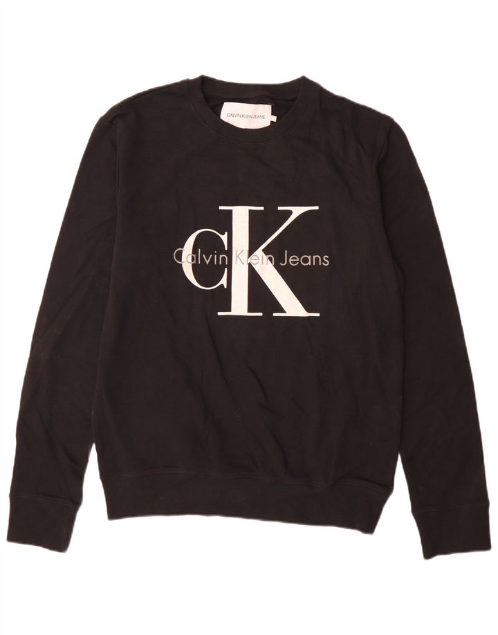 Мужской свитшот с рисунком Calvin Klein Jeans, джемпер среднего размера, черный, хлопок