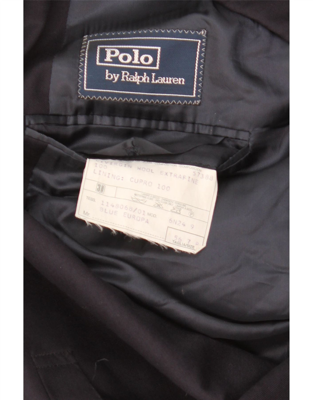 Мужской пиджак с 3 пуговицами Polo Ralph Lauren IT 56 3XL темно-синий из шерсти