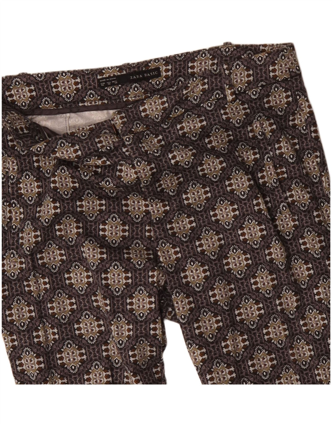 Женские узкие повседневные брюки ZARA EU 40 Medium W30 L27 Коричневые с геометрическим рисунком