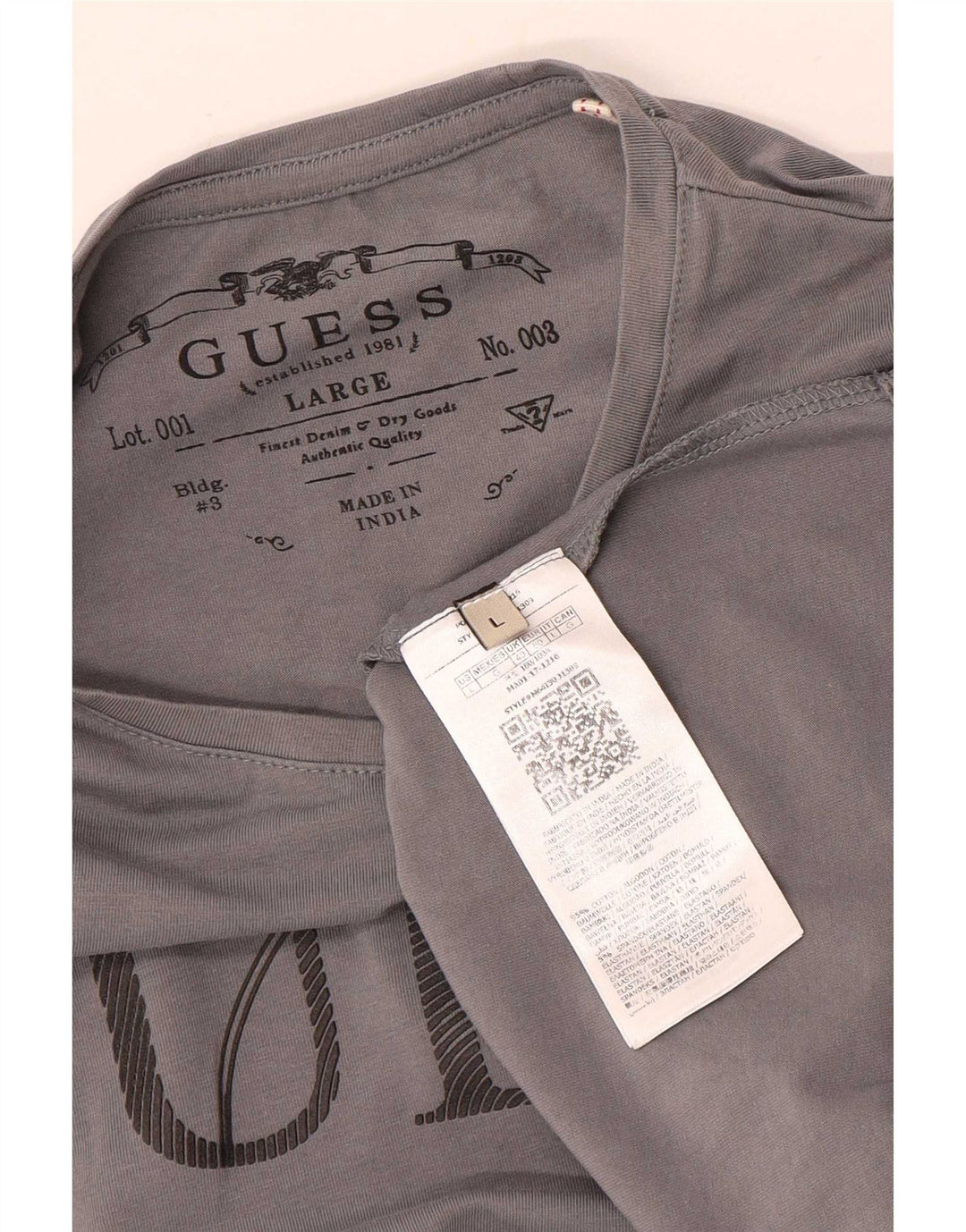 Guess Mens Graphic Top Long Sleeve UK 40 Medium Grey Cotton