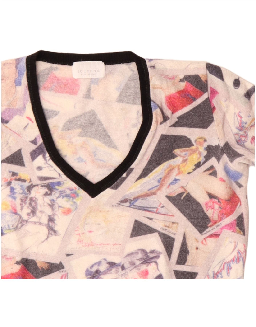 Женский укороченный джемпер с v-образным вырезом Iceberg IT 46, большой с белыми цветными блоками