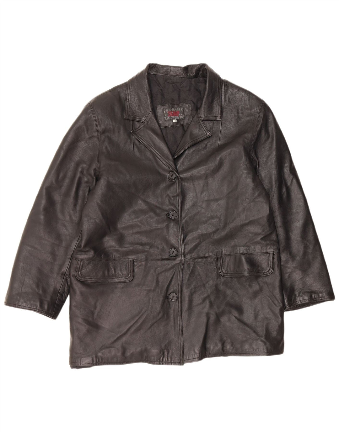 VINTAGE Женское кожаное пальто IT 48 XL Черное кожаное