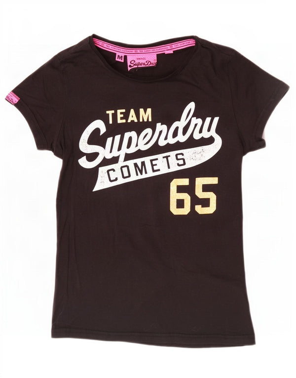 Женская футболка с рисунком Superdry Top UK 12, средний черный хлопок