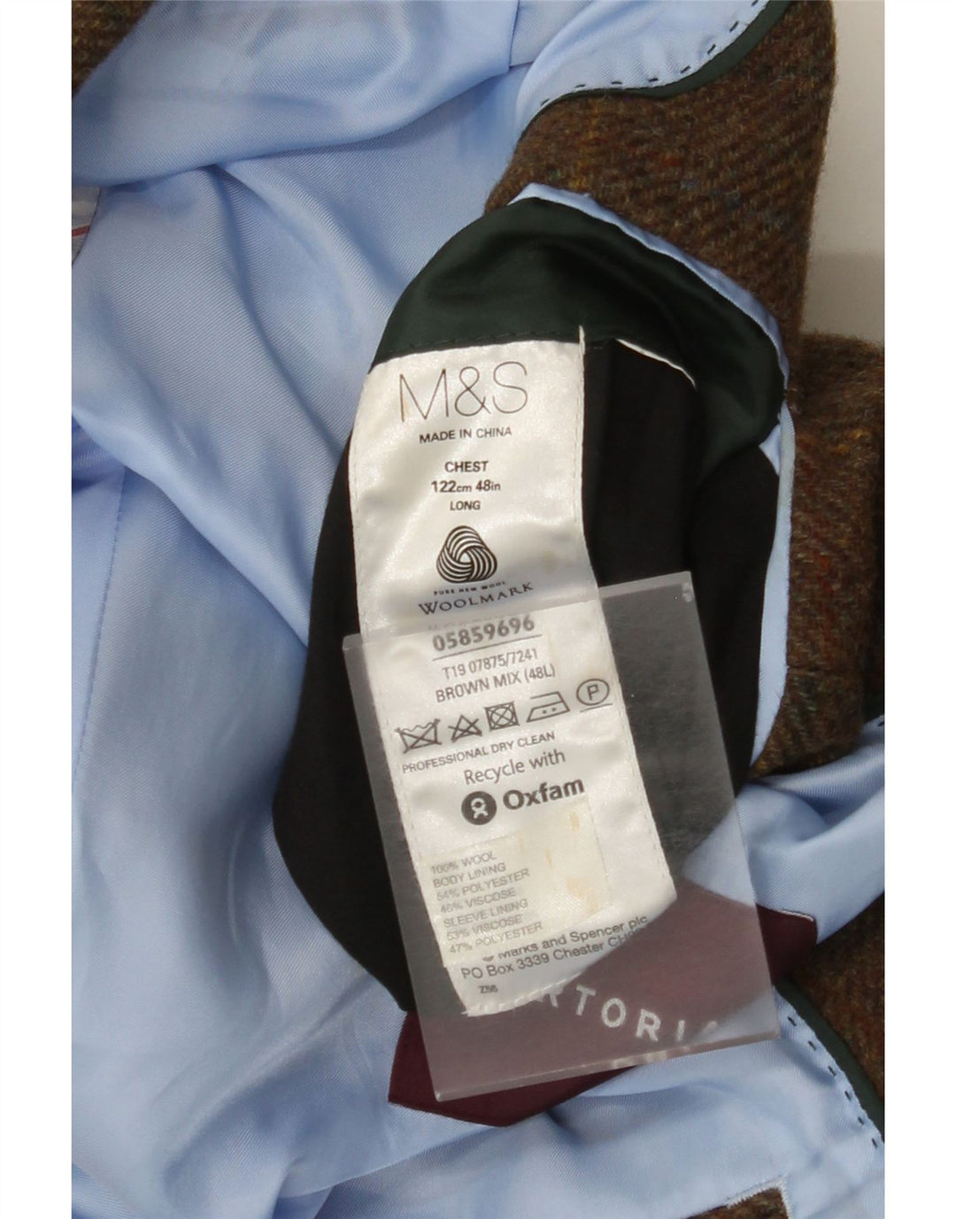 Мужской пиджак Marks & Spencer с 2 пуговицами, Великобритания 48, 2XL, коричневый, шерстяной в клетку