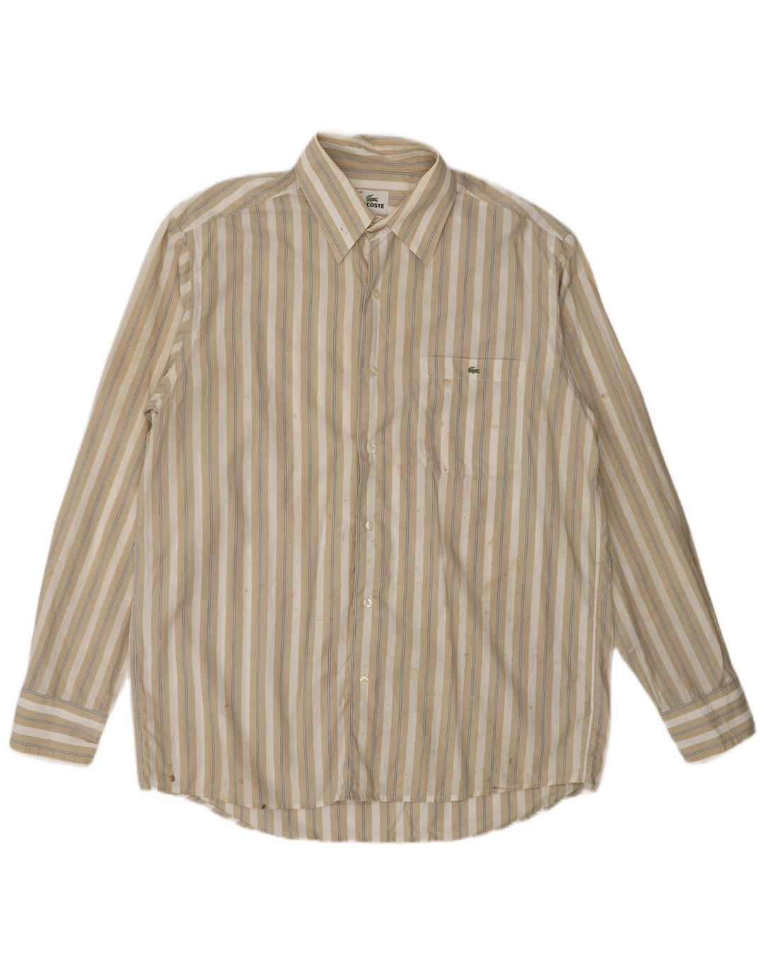 LACOSTE Mens Shirt Size 42 Large Beige Striped