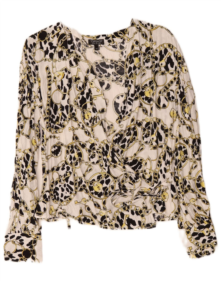 Topshop Женский свободный кардиган с абстрактным узором и запахом, Великобритания 6 XS, белый