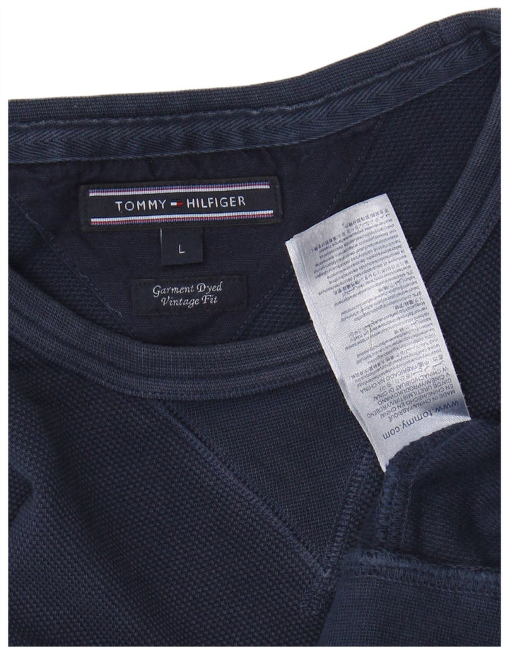 Мужской винтажный свитшот TOMMY HILFIGER, большой темно-синий хлопковый джемпер