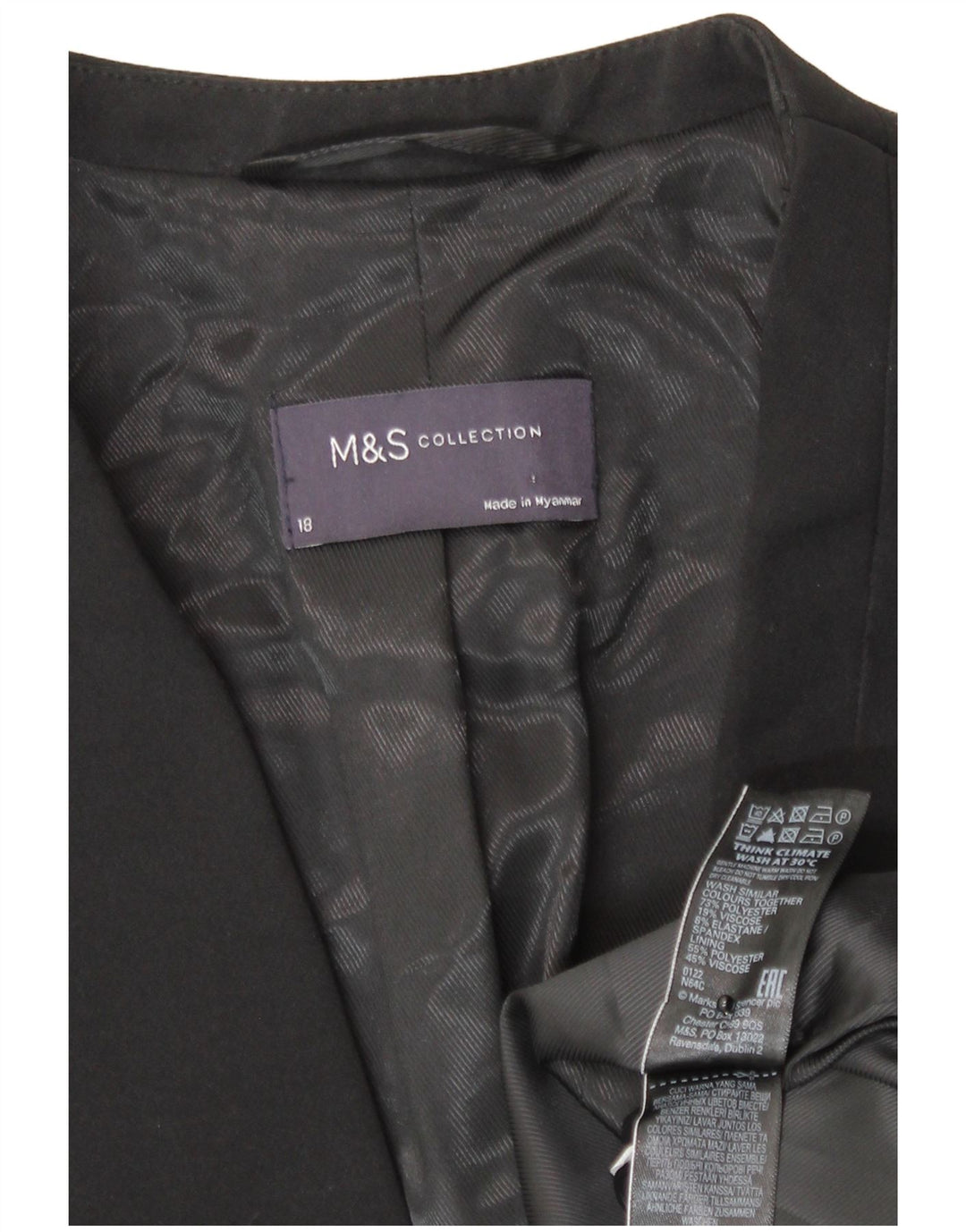 Женский пиджак на 1 пуговице Marks & Spencer UK 18 XL, черный полиэстер