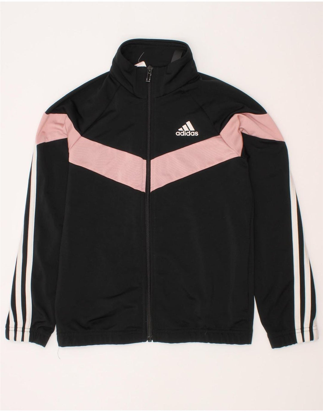 Спортивный костюм Adidas для девочек, верхняя куртка 9–10 лет, черный полиэстер с цветными блоками