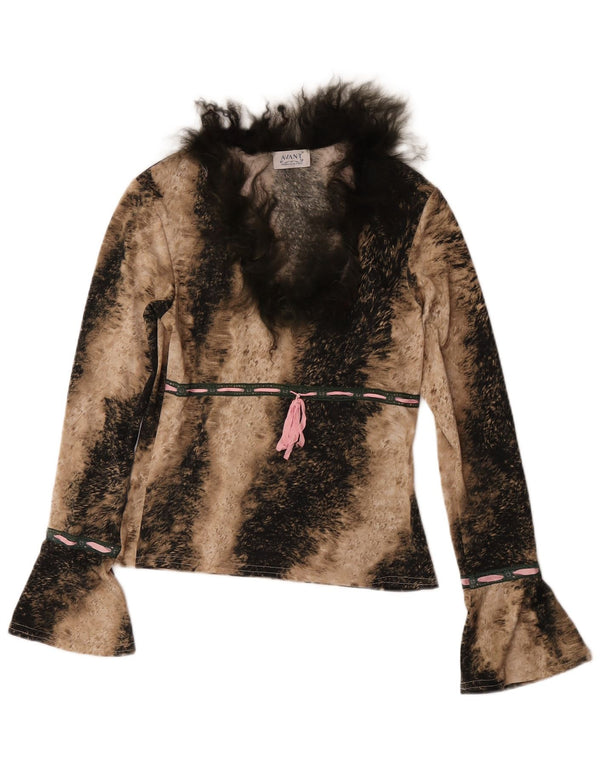 Женский топ Avant с длинным рукавом UK 6 XS, коричневый, полиэстер с животным принтом