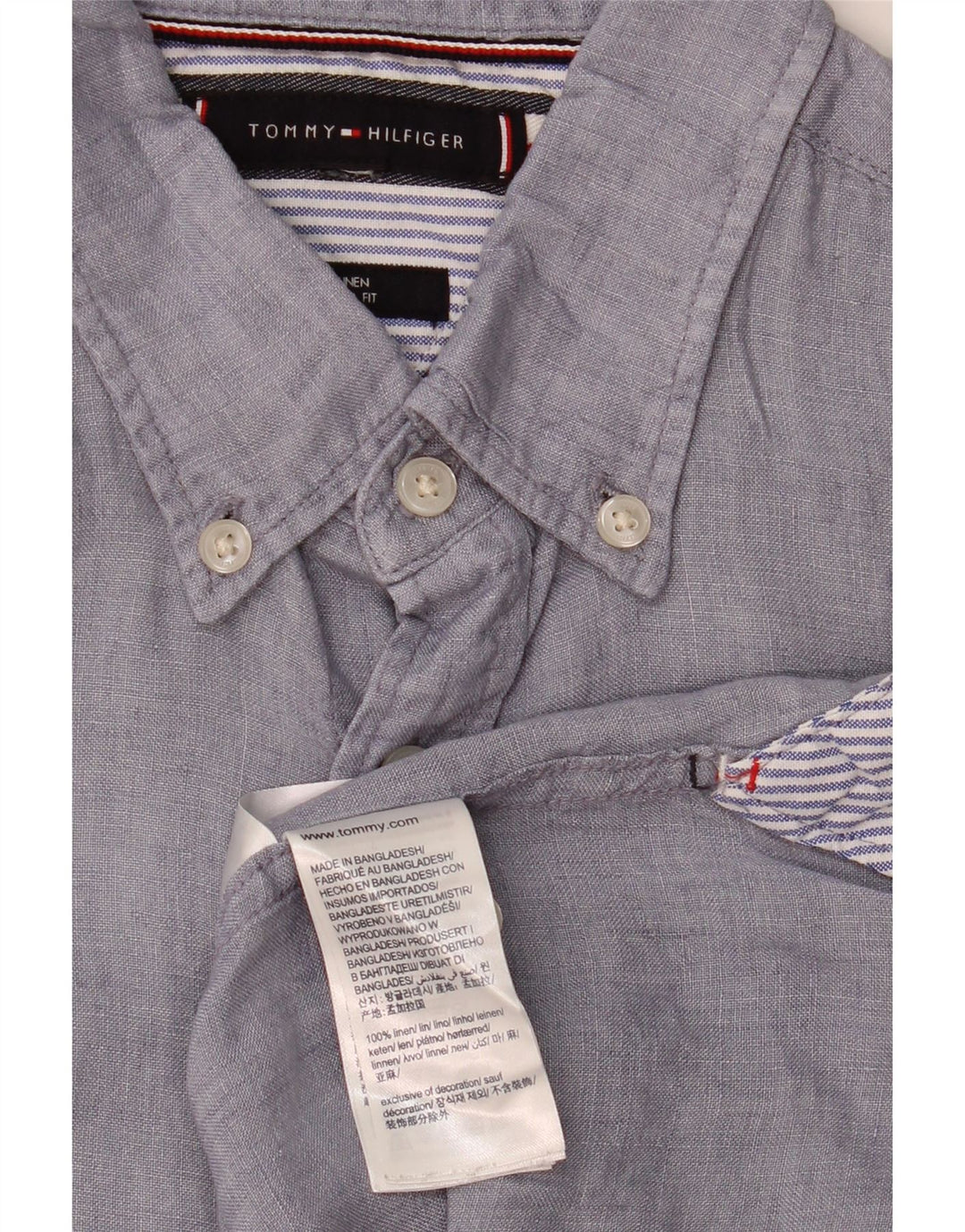 TOMMY HILFIGER Мужская рубашка стандартного кроя с короткими рукавами, льняная ткань среднего синего цвета