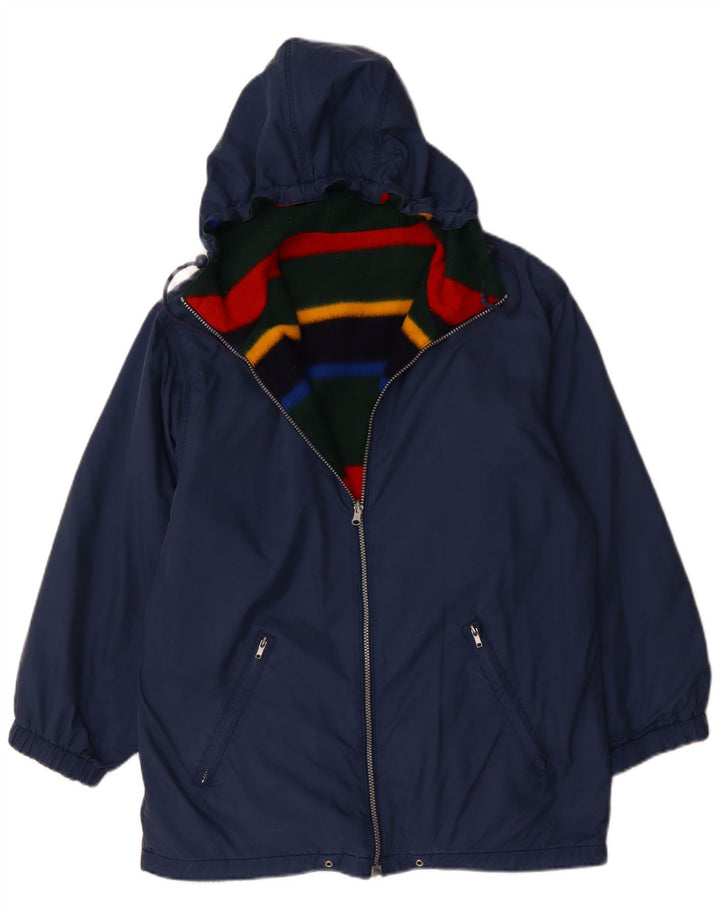 ВИНТАЖНАЯ женская двусторонняя куртка оверсайз с капюшоном UK 12, средний темно-синий цвет