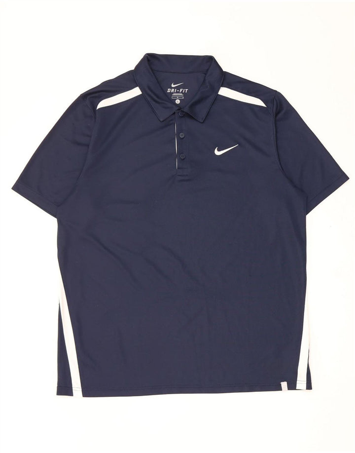 Мужская рубашка-поло Nike Dri Fit большого размера, темно-синяя, полиэстер с цветными блоками