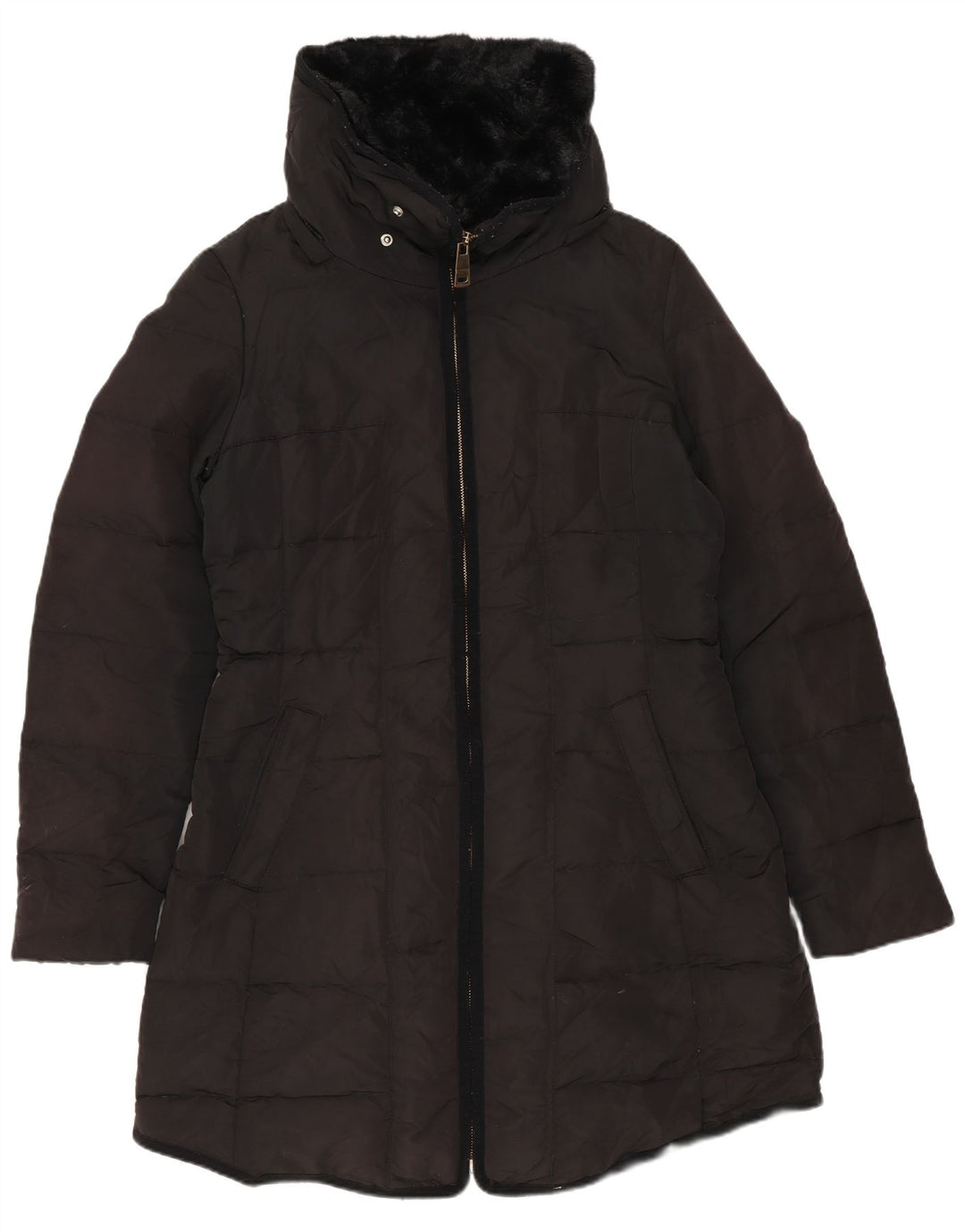 Женское стеганое пальто Zara UK 14, средний черный