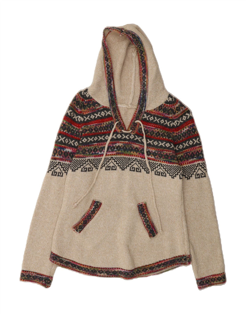 VINTAGE Girls Hooded Jumper 9-10 Years Beige Fair Isle Cotton Vintage Vintage and Second-Hand Vintage from Messina Hembry 