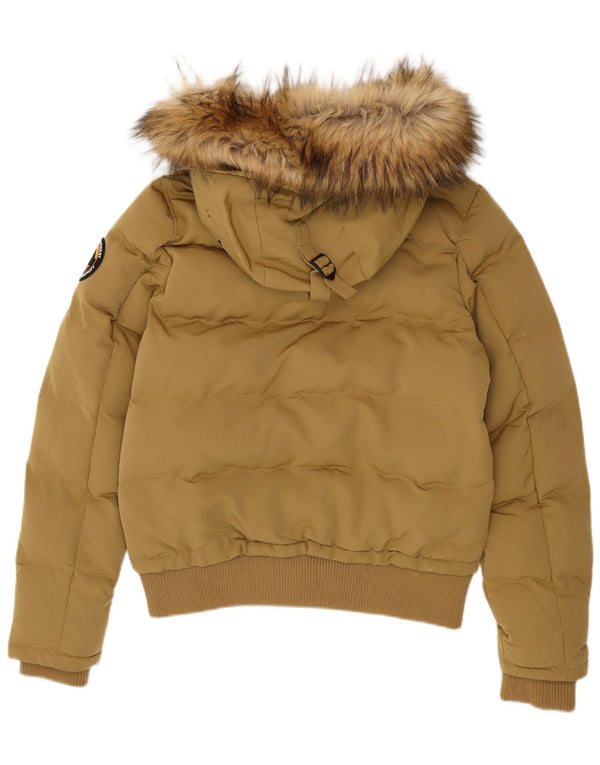 Женская утепленная куртка с капюшоном Superdry UK 14, большой размер, бежевый полиэстер