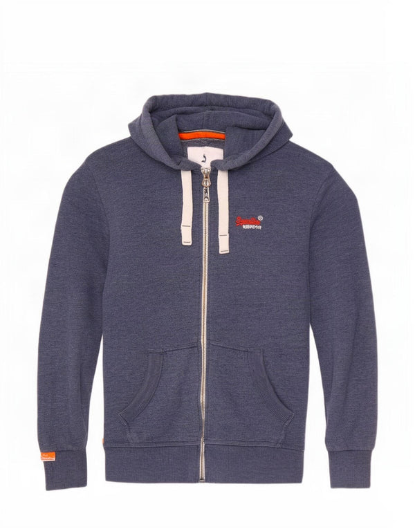 Мужской свитер с капюшоном на молнии Superdry, маленький синий, хлопок