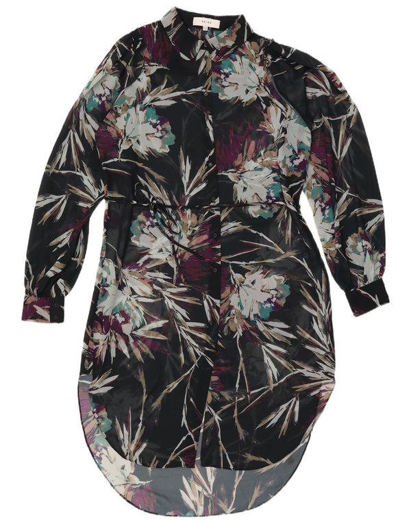 Женское прозрачное платье-рубашка оверсайз Reiss UK 10, маленькое черное с цветочным принтом