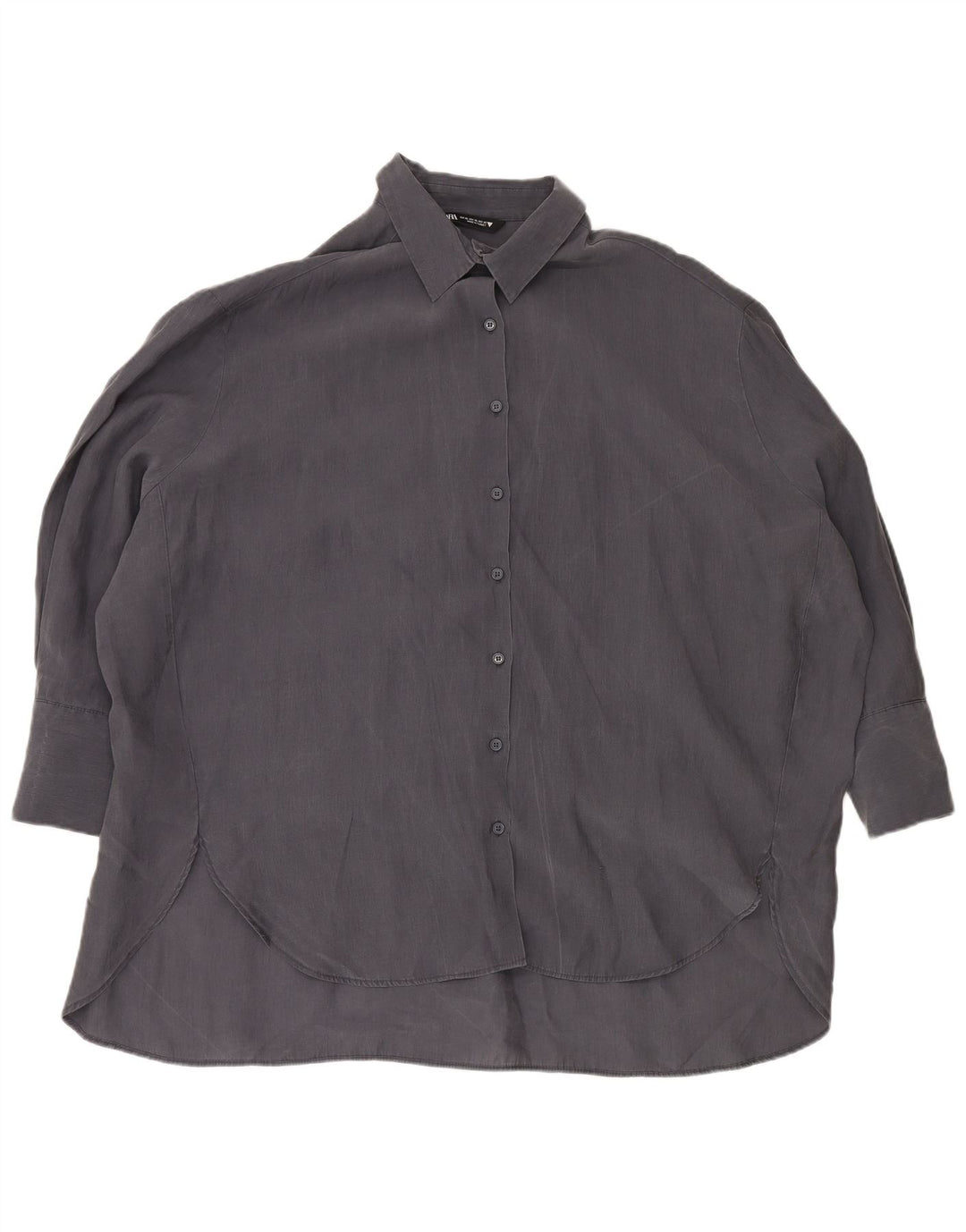 Женская удлиненная рубашка оверсайз Zara UK 18 XL Темно-синяя