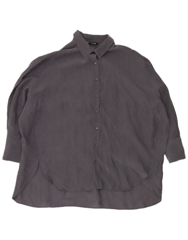 Женская удлиненная рубашка оверсайз Zara UK 18 XL Темно-синяя