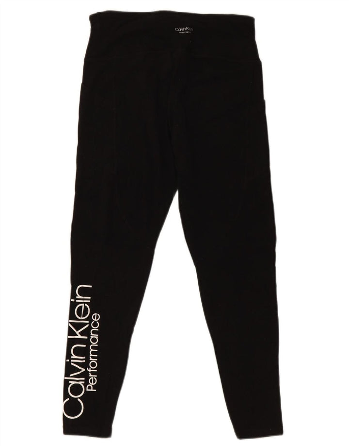 Женские укороченные леггинсы с рисунком CALVIN KLEIN UK 12, средний черный хлопок